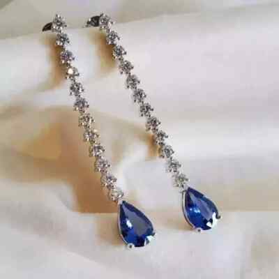 2.5Ct Pear Cut Lab-Created Sapphire Drop & Dangle Earrings 14K White Gold Plated