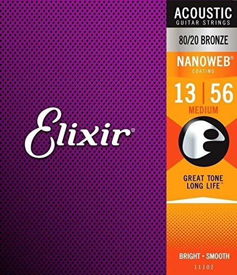 Elixir 11102 NANOWEB coated 80/20 Bronze Medium Acoustic Guitar Strings