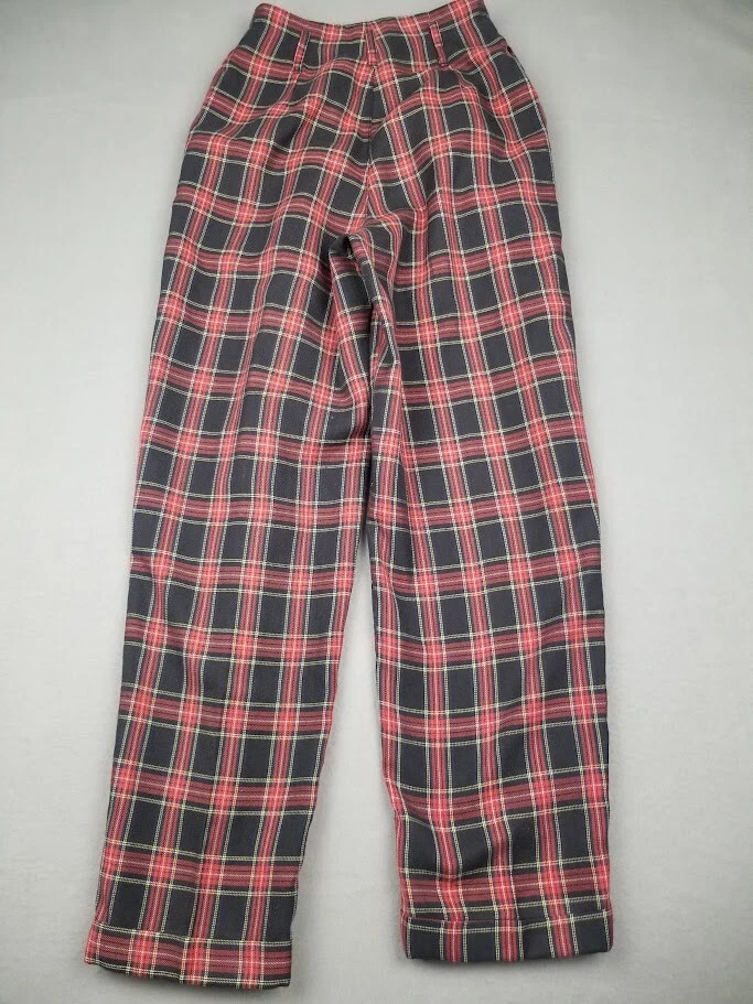 Vtg Ruff Hewn Pants 2P Red Plaid Tartan Pleated Grunge Academia Punk Y2K 90s - Image 2 of 4