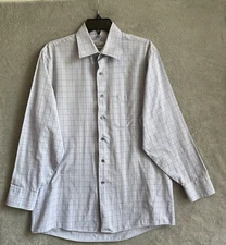 Geoffrey Beene Button Shirt Mens Medium 15.5 32/33 Blue Check Long Sleeve Collar
