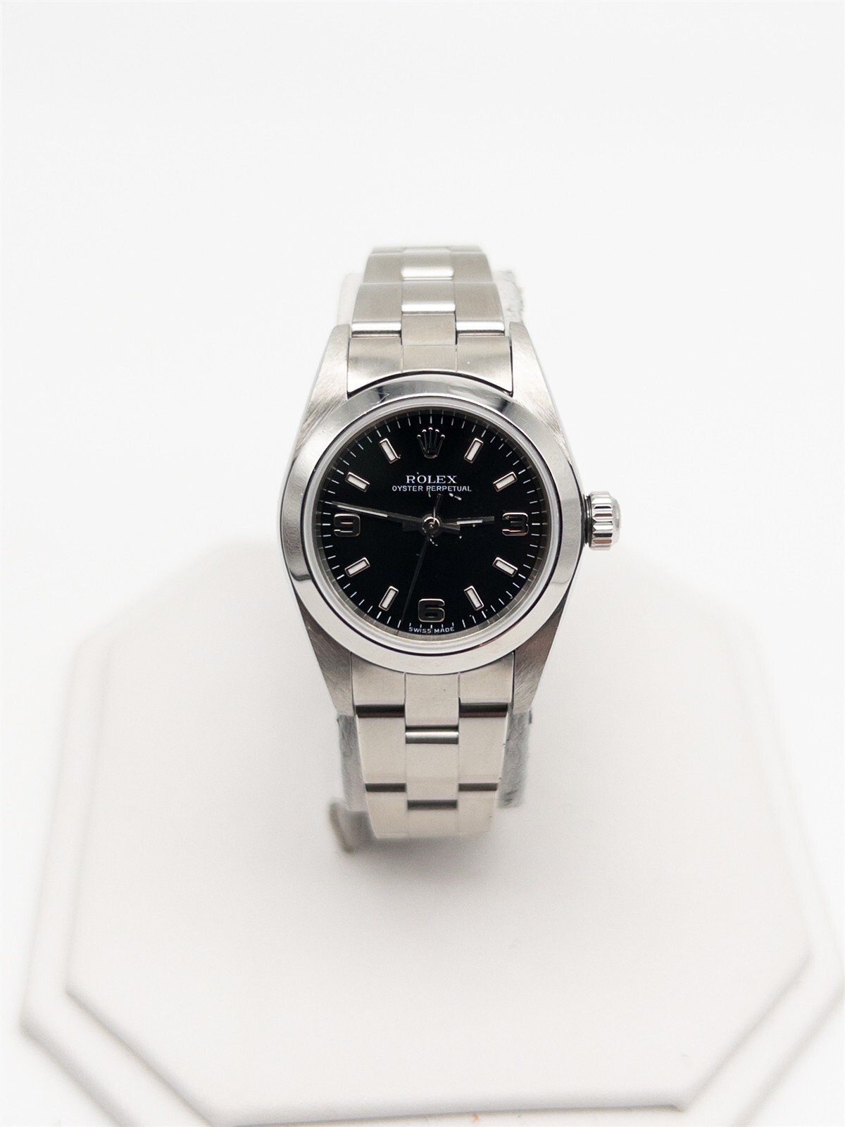 $7000 Rolex Oyster Perpetual Ladies Watch Black Dial Stainless Steel Serviced with Papers