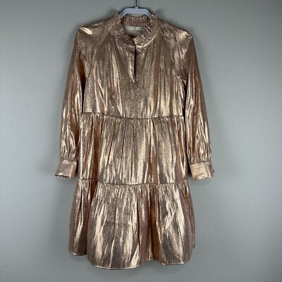 NEW Marie Oliver Metallic Rose Gold Long Sleeve Paris Dress Size Small 