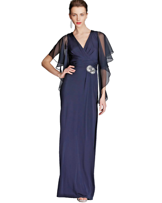 david meister navy blue dress David Meister Navy Button Accent Formal Sheath Dress