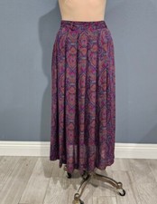 Vintage LIZ CLAIBORNE Purple Gray Green Paisley Pleated Flare Maxi Skirt 4/6
