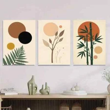 3pcs Modern Abstract Botanical Nature Geometric Wall Art Canvas Framed 50x70cm