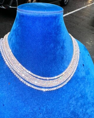 925 Sterling Silver 12 CT Round Real Moissanite Women's Tennis Necklace 18''