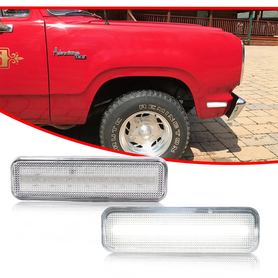 Lente transparente branca para-lama dianteiro luzes indicadoras laterais lâmpadas para Dodge D100 D150 D250 - Imagem 2 de 4