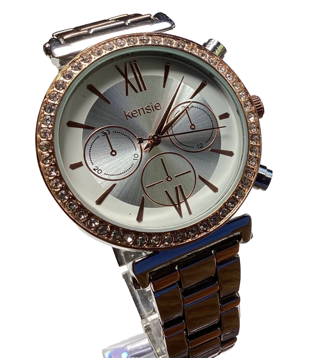 Ppsnabha Kensie Watch Kensie Watch Silver Rose Gold Crystal Accent