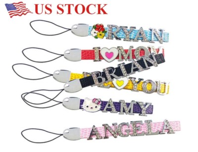 Personalized Custom Name Strap Charm Chain Rhinestone with Metal