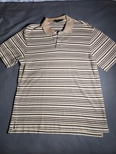 Daniel Cremieux Shirt Mens Large Brown Striped Polo Short Sleeve Quarter Button