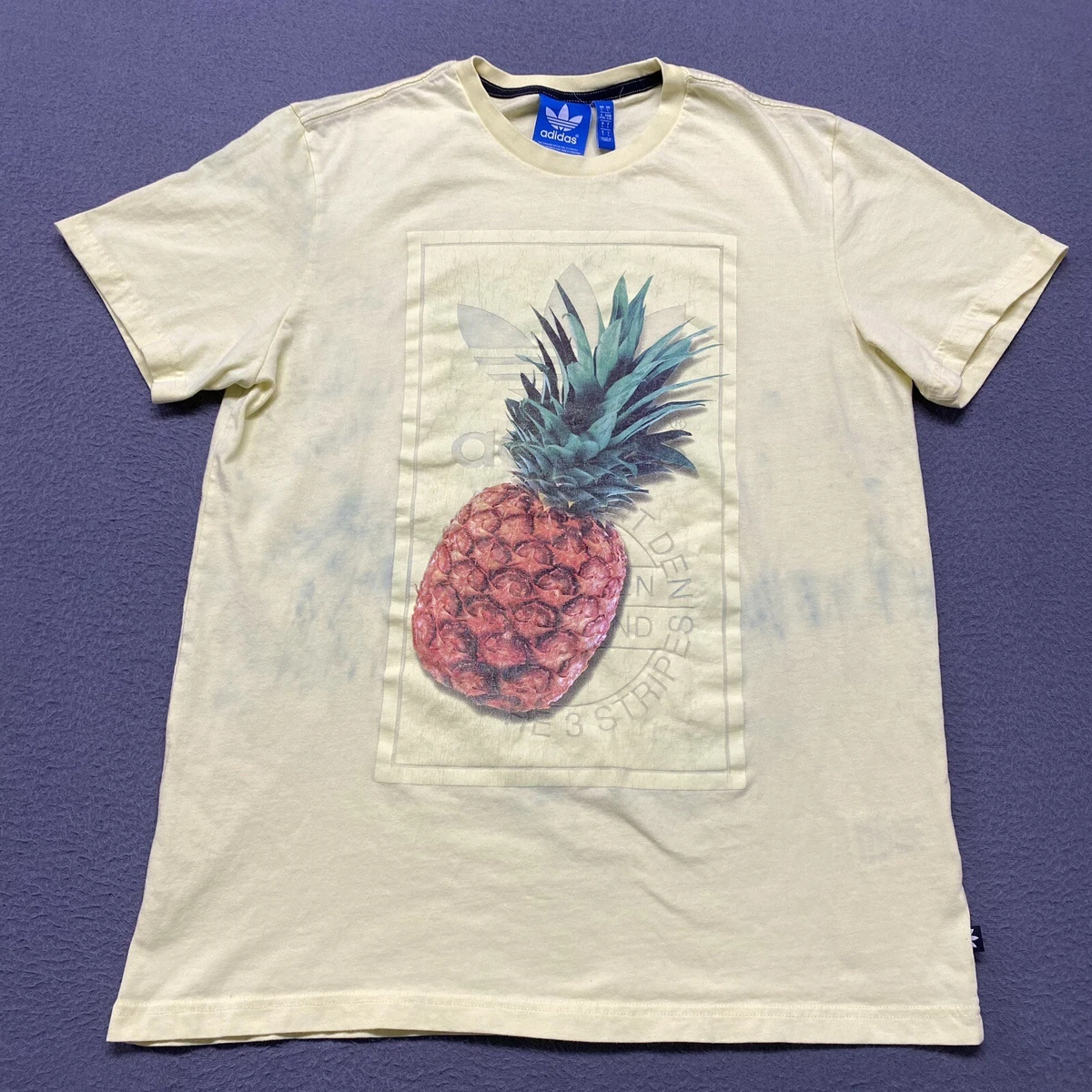 Adidas Shirt Men s Large Yellow Big Logo Pineapple Casual Tee