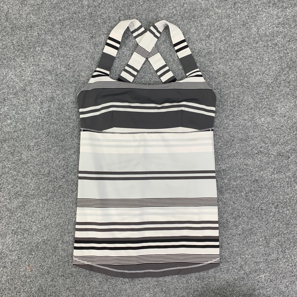 Camiseta sin mangas Lululemon para mujer 2/4 gris blanco roto pista y tren sujetador de estante a rayas Foto 2 de 4