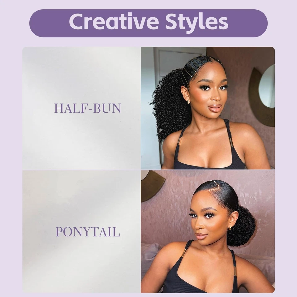 Media Peluca Rizada Cabello Humano 3 en 1 Sin Costuras Abatible Más de Media Peluca Rizada Media Peluca Foto 2 de 4