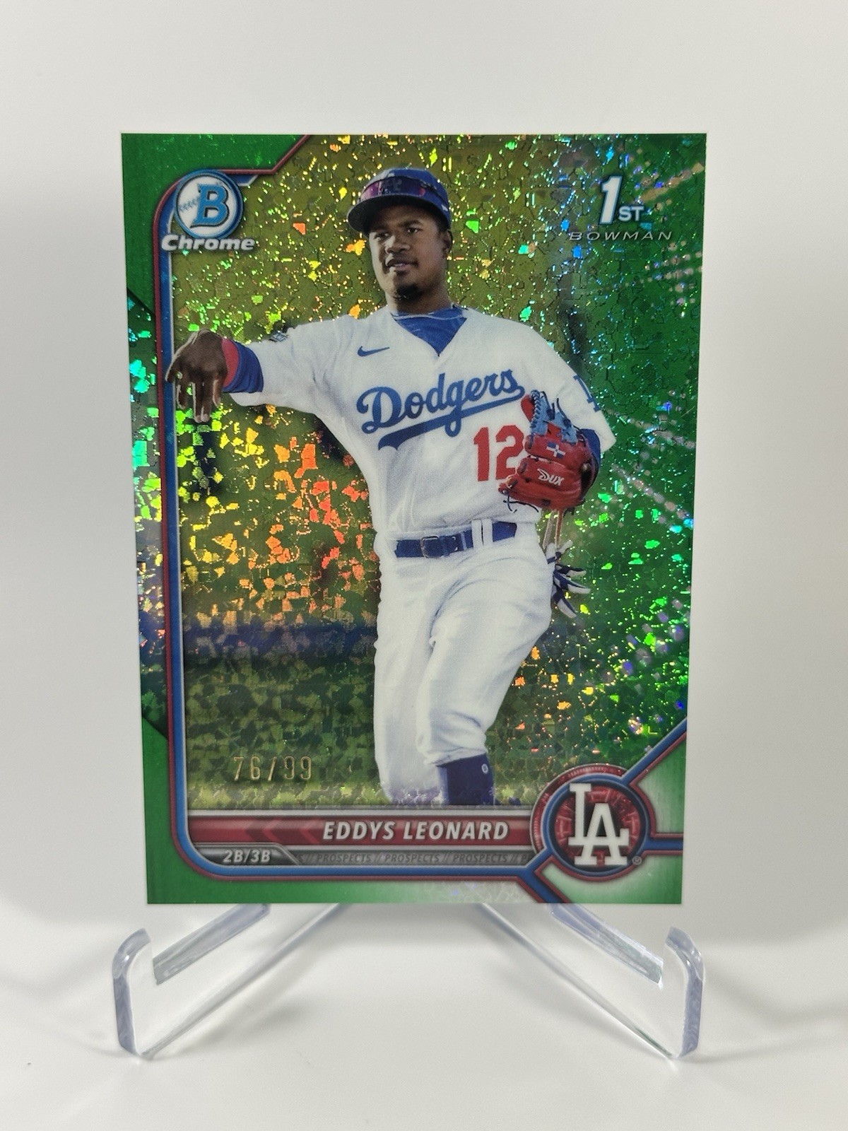 2022 Bowman Chrome 1st Eddys Leonard #BCP-57 Green Mini-Diamond Refractor /99