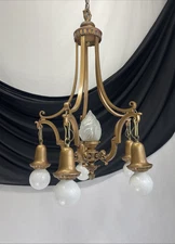 RESTORED Antique Vtg Polychrome Chandelier Arts Crafts Deco Mission Neoclassical