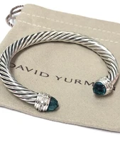 David Yurman Sterling Silver 7mm Classic Cable Hampton Blue & Diamonds Bracelet