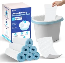 60 Packs Commode Liners with 60 Absorbent Pads, Leak-Proof Disposable Toilet Bag