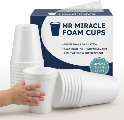 Mr Miracle 8 Oz Styrofoam Cups, Disposable Foam Coffee Cups (50 Pack), Insulated