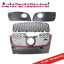 Main Hex Mesh Grille Glossy Black W Red Trim For 2006-2009 Vw Mk5 Gti Jetta Gli