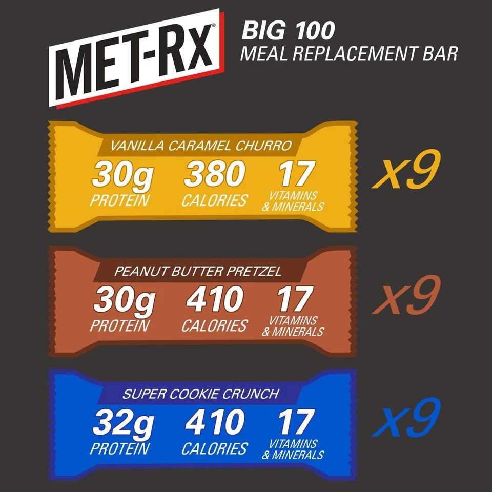 MET-Rx Big 100 Barras Proteicas Colosales Comida Saludable Reemplazo Snack Variedad P... Foto 3 de 4