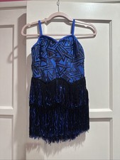 Blue And Black Jazz Dance Costume, Weissman Child Large, Sequins And Skirt