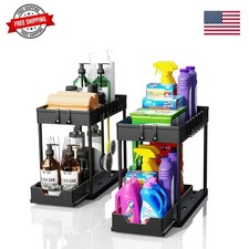 2 Pack black Under Sink Organizers and Storage, 2-Tier Sliding Cabinet Basket...