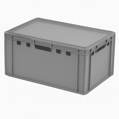LOGIPLAST Grauen Eurokasten E3 Metzgerkiste Stapelkasten Eurokiste mit Deckel in Grau