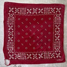 Vintage 50s Thrashed Bandanna Made in USA All Cotton Red RN 13960 Selvedge