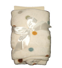Parents Choice Blue Green Brown Gold Gray Dot Baby Blanket Off White Plush
