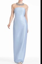 New! Sachin Babi Irina Crystal Collar Mikado Gown Blue Sz 8 $995