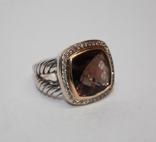 David Yurman Sterling 18k 14mm Smoky Quartz Diamond Albion Ring Sz: 7 085GRA