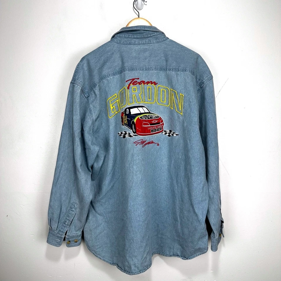 Vintage Jeff Gordon NASCAR Racing Chase Denim Button Shirt Mens XL Blue DuPont - Image 2 of 4
