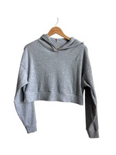 Alo Yoga Muse Cropped Ribbed Hoodie Gray Women's Medium Relaxed Fit
