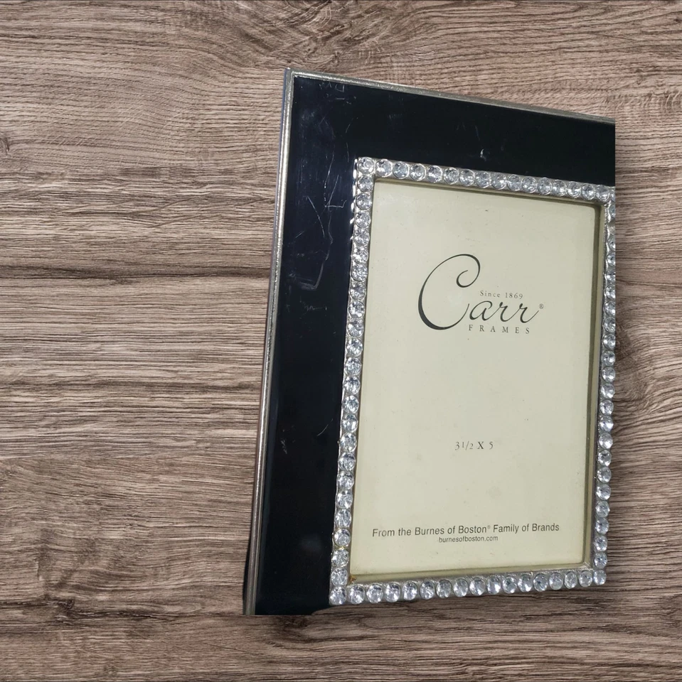 Carr Frames Picture Frame 3.5x5 Black Enamel Crystal Silver Trim Tabletop Decor - Image 2 of 3