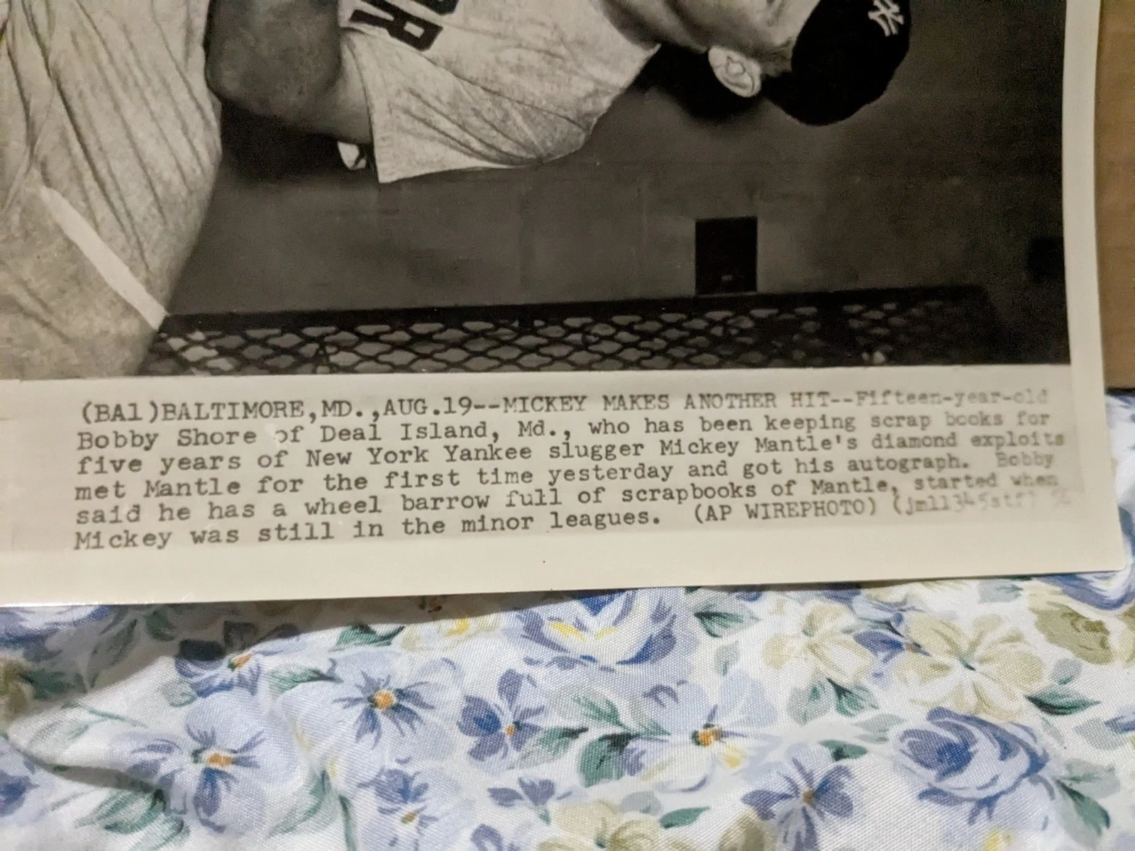 ミッキー マントル オリジナル 1956 AP ワイヤーフォト ニューヨーク ヤンキース - 画像3/5
