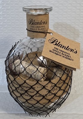 Empty Blanton's Bourbon Bottle W/ Original Netting & 3/4 Full of Wine Corks