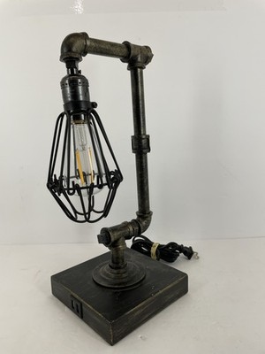 Industrial Pipe Desk Lamp with Edison LED Bulb & Dual USB Charging Ports