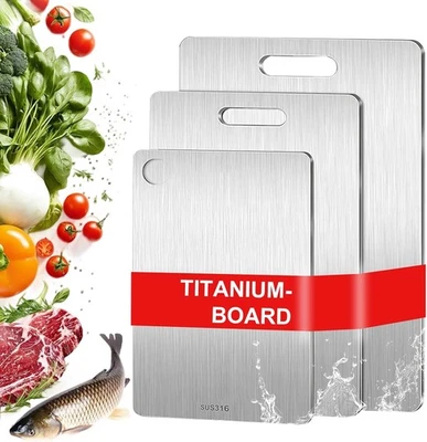 ACETEND 3PCS Titanium Cutting Board, S316 Stainless Steel Chopping Board, Double Sided