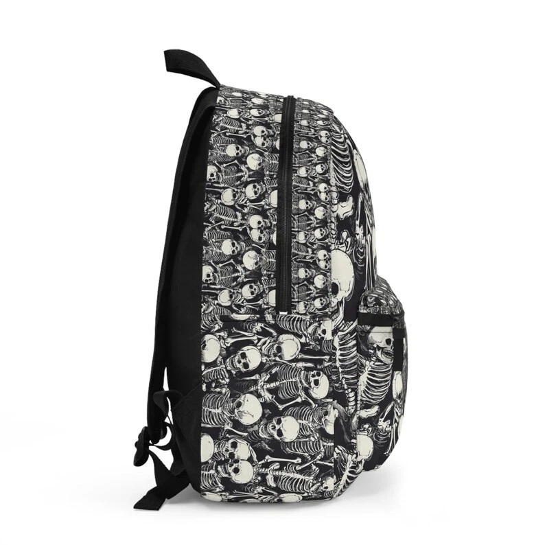Gothic Skeleton Pattern Backpack, Spooky Skeleton School Bag