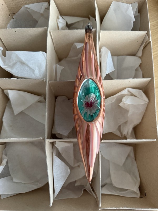 Vintage Indent Teardrop Poland Glass Christmas Ornament ( No Box )