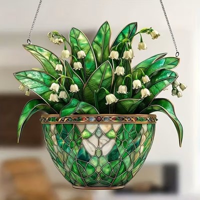 Maiglöckchen Blumen Sonnenfänger Buntglasoptik hängend Fensterdeko