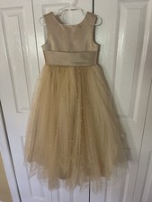 Girls Flower Girl Special Occasion Dress Champagne Size 4 Pearl Tulle