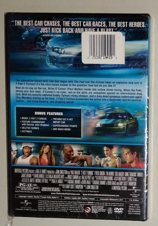 2 Fast 2 Furious - New Sealed DVD - Paul Walker - Eva Mendes - Tyrese Gibson - Image 2 of 2