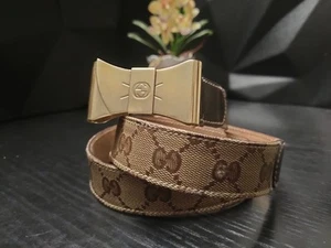 Ceinture Gucci marron Guccissima toile et cuir boucle nœud taille 80