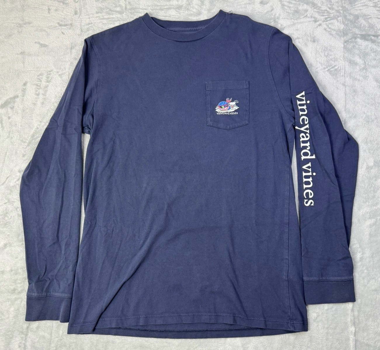 Vineyard Vines Boys Youth XL Navy Ski Jump Long Sleeve Pocket Tee Graphic