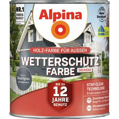 Alpina Wetterschutzfarbe deckend Außen Holzschutzfarbe seidematt basaltgrau 2,5L