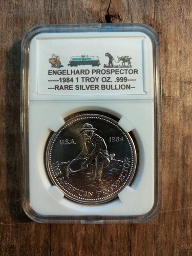ENGELHARD SILVER. 999 PROSPECTOR 1984 BLAST WHITE UNCIRCULATED 1 TROY OZ.