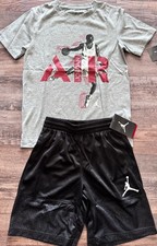 NWT Nike Jordan Boys YSM Gray/Black/Red/White Shorts Set Small