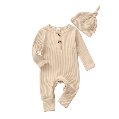 Infant Boys Girls Clothes Set Newborn Baby Romper Hat Ribbed Knit Long Sleeve...