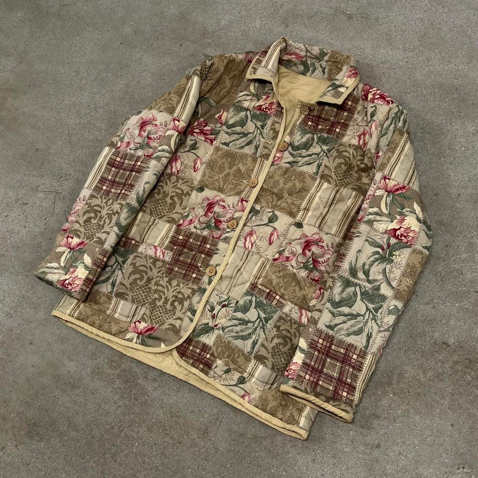 Vintage 70s 80s retro Indy cottage core coquette quilted floral jacket L/XL